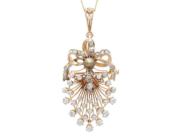 Victorian Natural Pearl and Diamond Brooch / Pendant