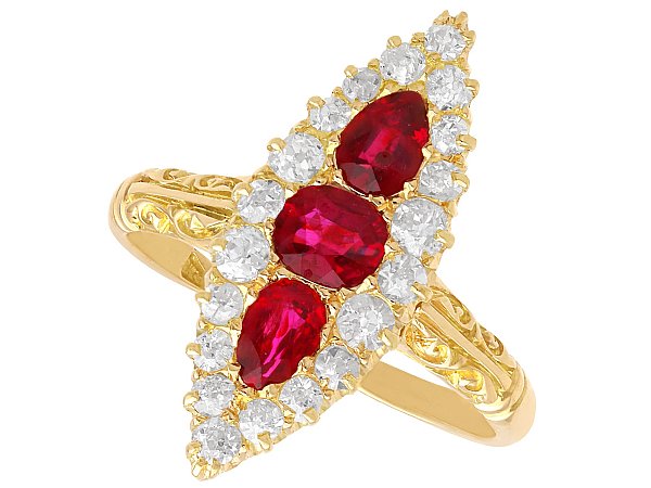 Victorian Pear Cut Ruby Ring in Yellow Gold