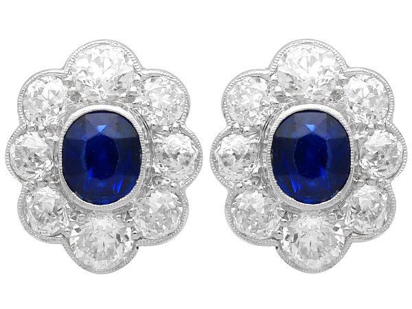 Sapphire Cluster Stud Earrings White Gold