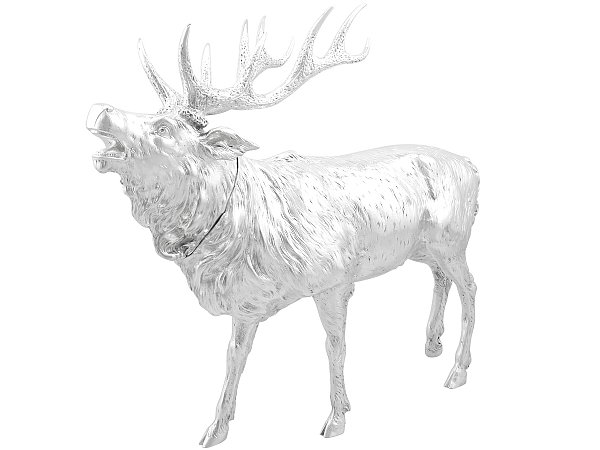 Large Antique Silver Stag Sugar Box Ornament