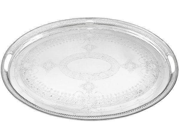 Oval Sterling Silver Serving Tray with Handles