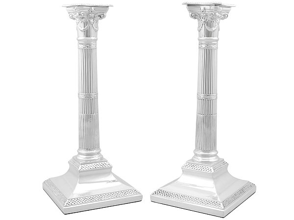Silver Corinthian Column Candlesticks