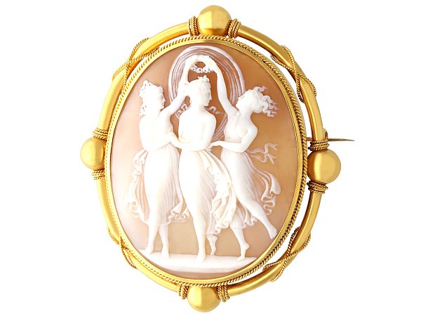 Victorian Three Graces Cameo Brooch in Gold