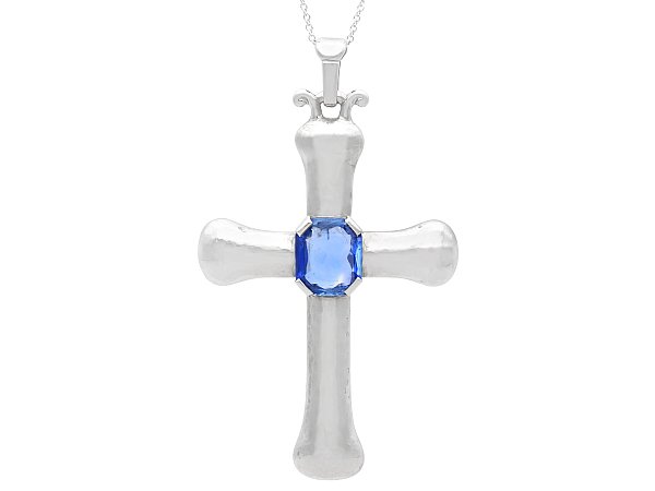 Vintage Sapphire Cross Pendant in Platinum