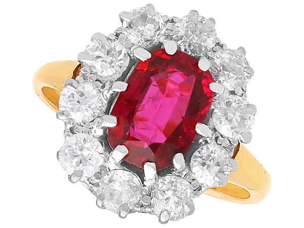 Cushion Cut Ruby and Diamond Cluster Ring