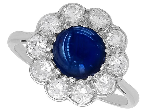 Cabochon Sapphire and Diamond Cluster Ring in Platinum