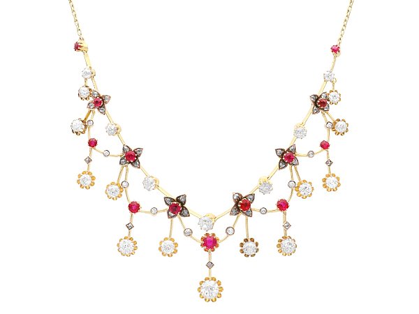 Antique Gold Ruby and Diamond Necklace