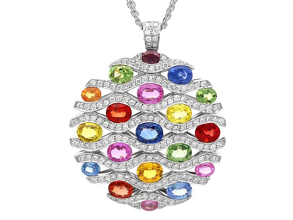 Multi Coloured Sapphire Pendant Necklace for Sale
