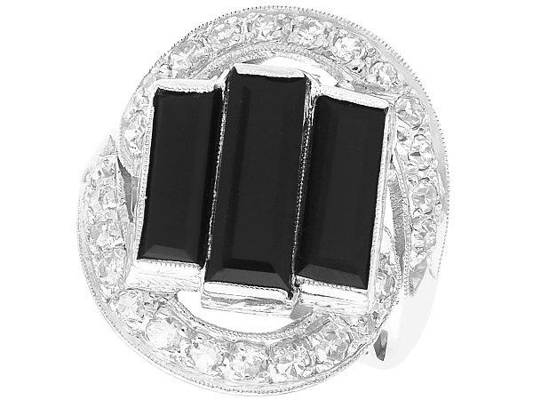 Onyx Art Deco Ring with Diamonds for Sale