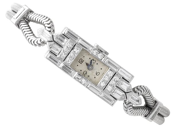 Ladies Art Deco Platinum Diamond Cocktail Wristwatch