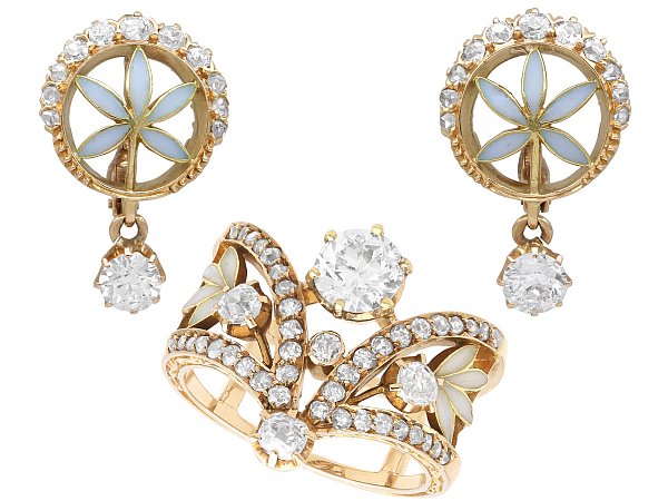 Gold Enamel and Diamond Jewellery Set