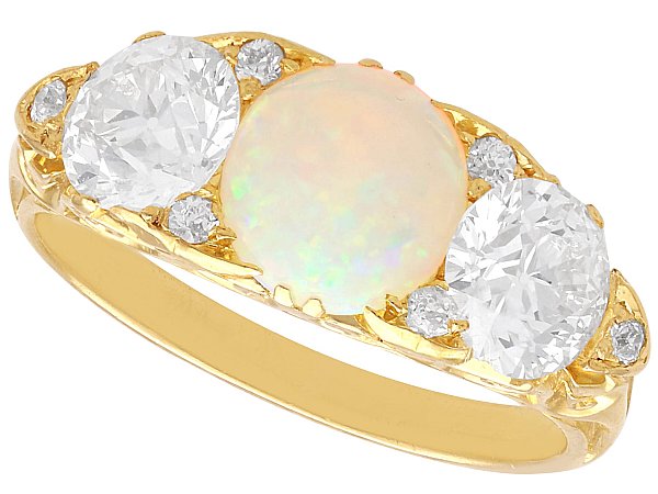Opal Trilogy Ring with Diamonds in Yellow Gold