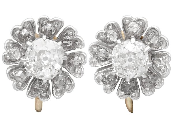 Antique Diamond Floral Cluster Earrings