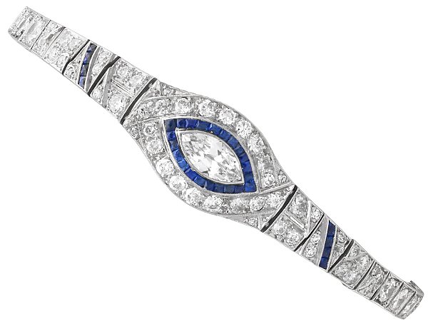 Art Deco Platinum Diamond and Sapphire Bracelet