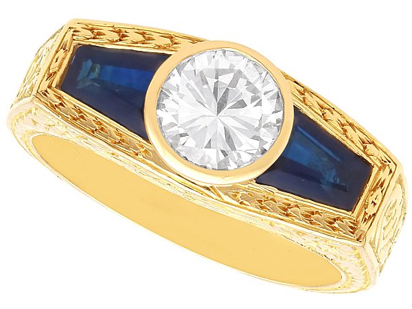 Gold Bezel Set Diamond Ring with Sapphires