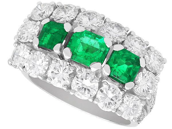 Vintage Octagonal Emerald and Diamond Ring