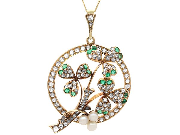 Victorian Emerald Pearl and Diamond Pendant