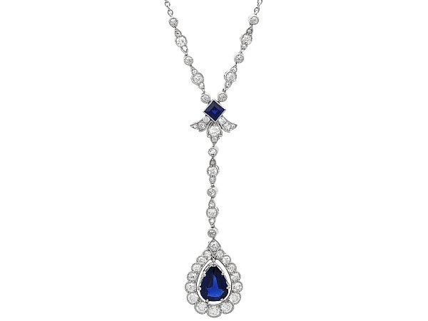 Blue Sapphire and Diamond Necklace in Platinum