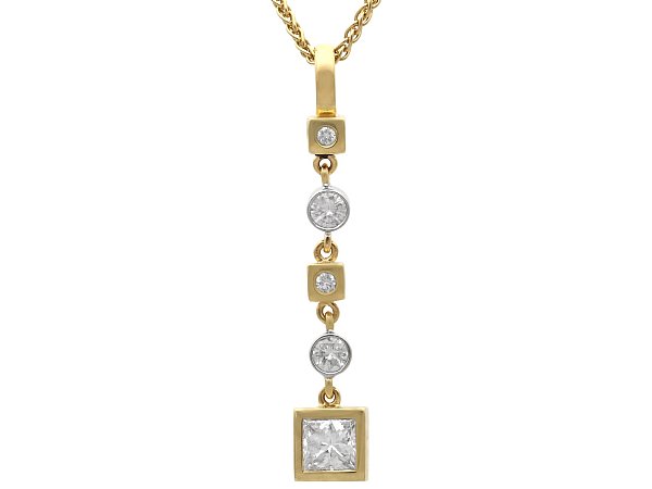 Princess Cut Diamond Drop Pendant in Gold