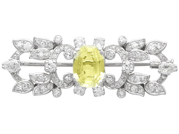 Antique Yellow Sapphire Brooch with Diamonds