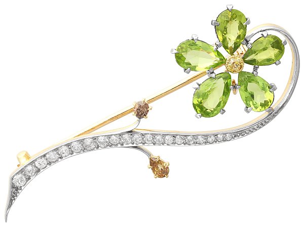 Antique Peridot Floral Brooch Pin for Sale 