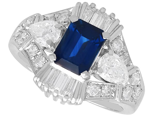 Emerald Cut Sapphire Ring with Diamonds for Sale