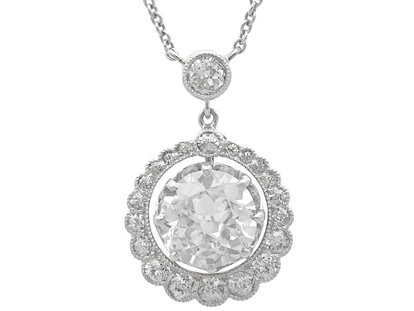 1920s Diamond Halo Pendant Necklace in Platinum