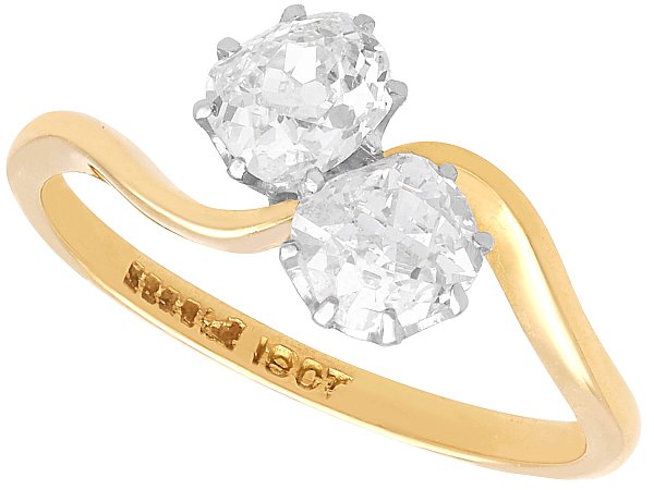 Antique 2 Stone Twist Diamond Ring in Yellow Gold