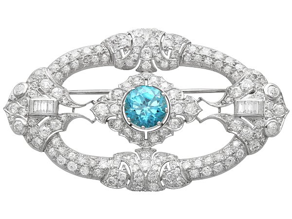 Art Deco High Zircon Brooch with Diamonds for Sale