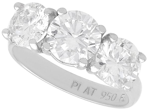 2.86 Carat Diamond Trilogy Ring in Platinum for Sale