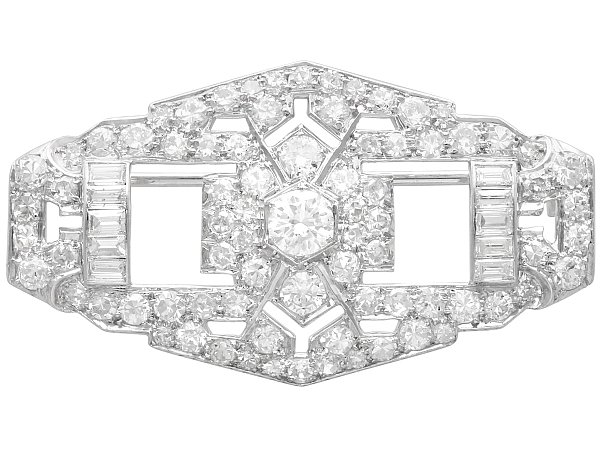 Art Deco 5.03 Carat Diamond Brooch in Platinum 