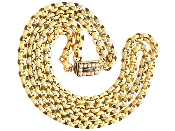 2 Strand Gold Necklace with Pearl Mourning Clasp