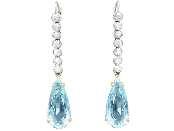 Pear Cut Aquamarine Drop Earrings with Diamonds