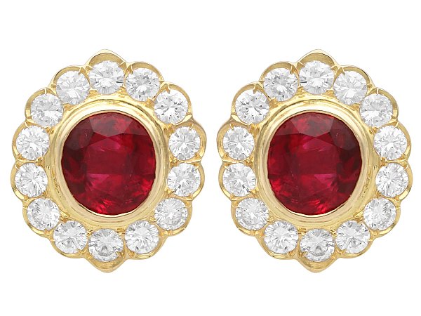 18ct Gold Ruby and Diamond Earrings for Sale