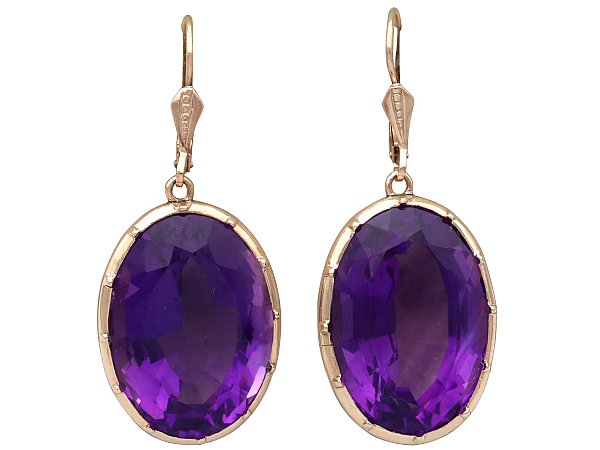 Large Amethyst Earrings in Gold for Sale