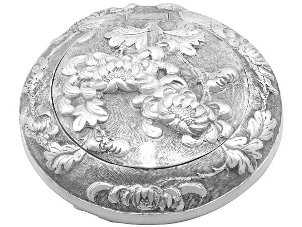 Round Chinese Silver Tobacco Box by Wang Hing and Co
