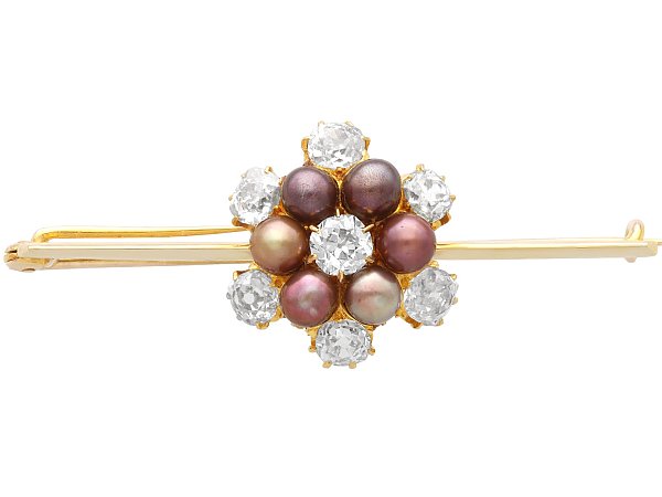 Natural Antique Pearl and Diamond Brooch