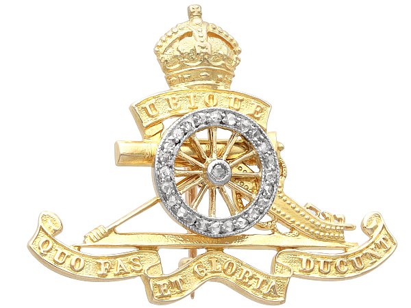 Gold Royal Artillery Brooch with Diamonds