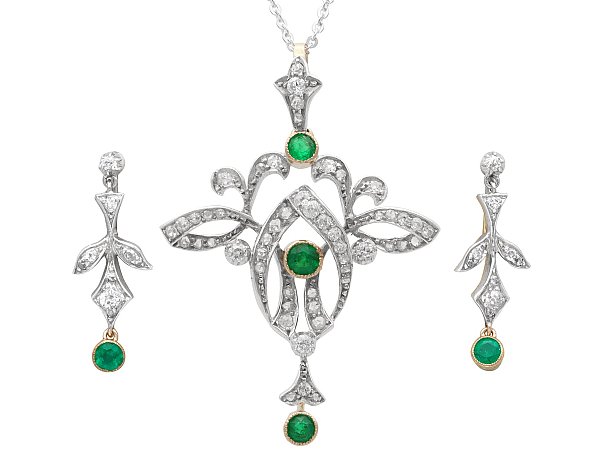 Antique Emerald and Diamond Pendant Brooch