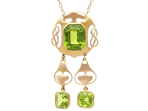 Peridot Necklace Gold in Arts and Crafts Style
