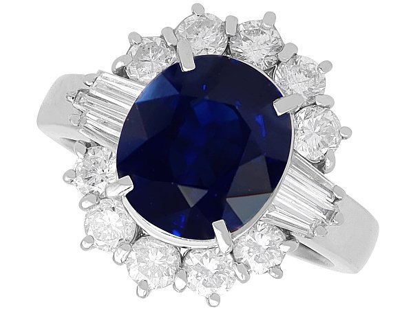 Blue Sapphire and Diamond Platinum Cluster Ring
