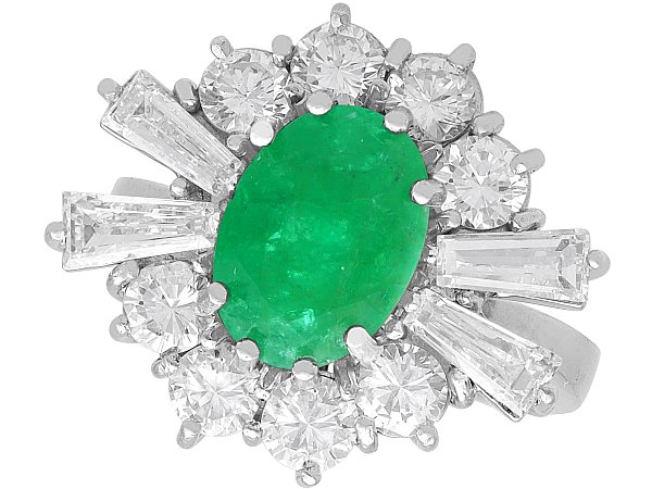 Vintage 1970s Emerald and Diamond Ring in White Gold