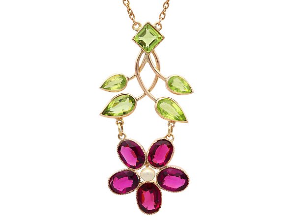 Antique Garnet Pendant with Peridot in Rose Gold