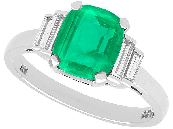 Emerald Ring with Baguette Diamonds in Platinum