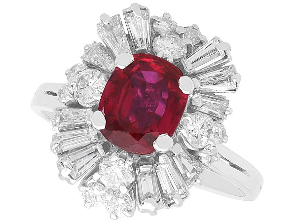 Ruby Cluster Ring with Baguette Diamonds for Sale