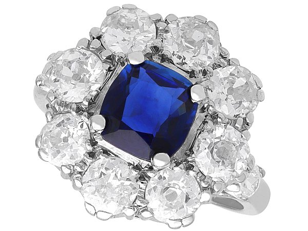1920s Cushion Cut Sapphire Cluster Ring for Sale