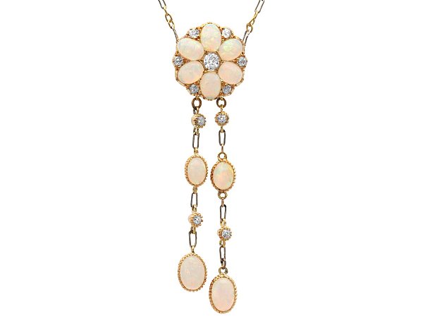Boxed Antique Opal Double Drop Necklace in Gold