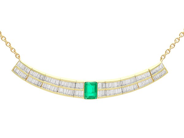 Emerald and Diamond Concave Bar Necklace