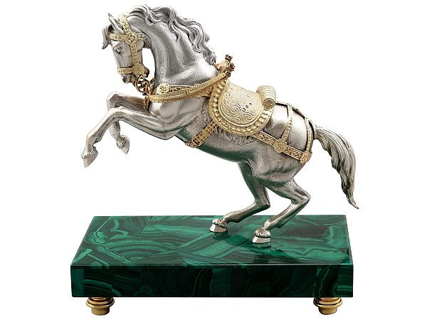 Silver Horse Sculpture on Malachite Base for Sale
