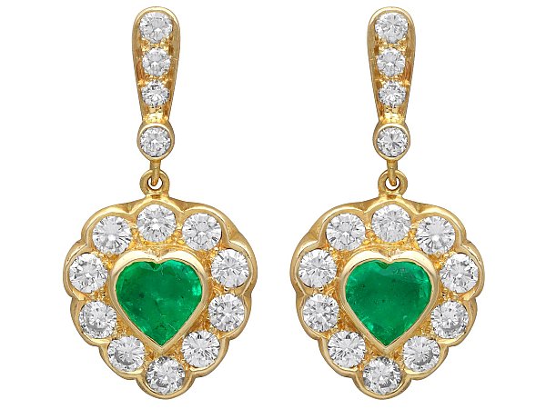 Heart Emerald and Diamond Earrings